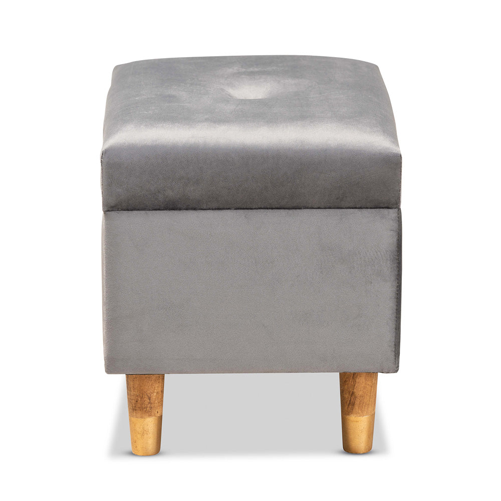 Baxton Studio - Elias Ottoman in Grey/Oak - JY20A250-Grey Velvet-Otto view 4