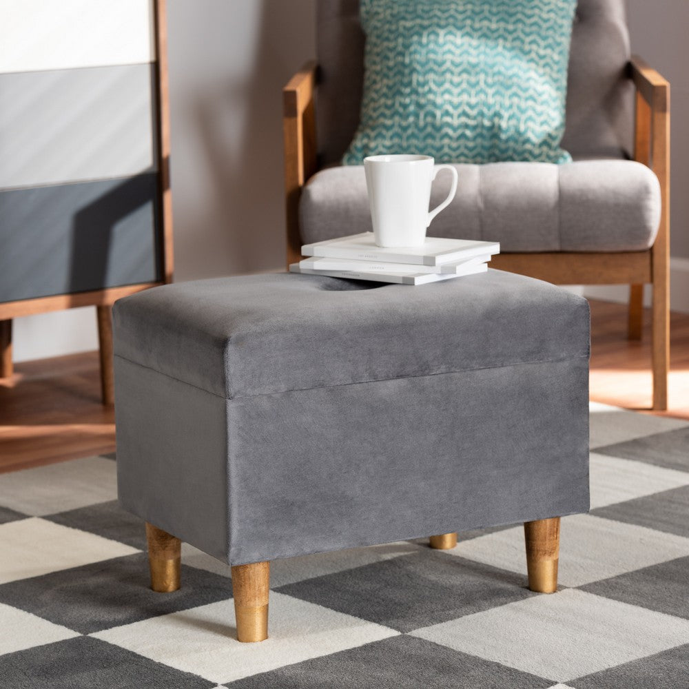 Baxton Studio - Elias Ottoman in Grey/Oak - JY20A250-Grey Velvet-Otto view 8