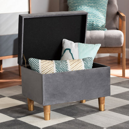 Baxton Studio - Elias Ottoman in Grey/Oak - JY20A250-Grey Velvet-Otto view 9