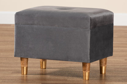 Baxton Studio - Elias Ottoman in Grey/Oak - JY20A250-Grey Velvet-Otto view 10