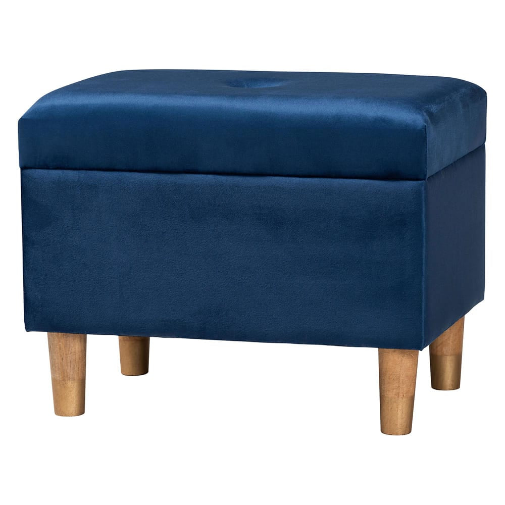 Baxton Studio - Elias Ottoman in Navy Blue/Oak Brown - JY20A250-Navy Velvet-Otto view 1