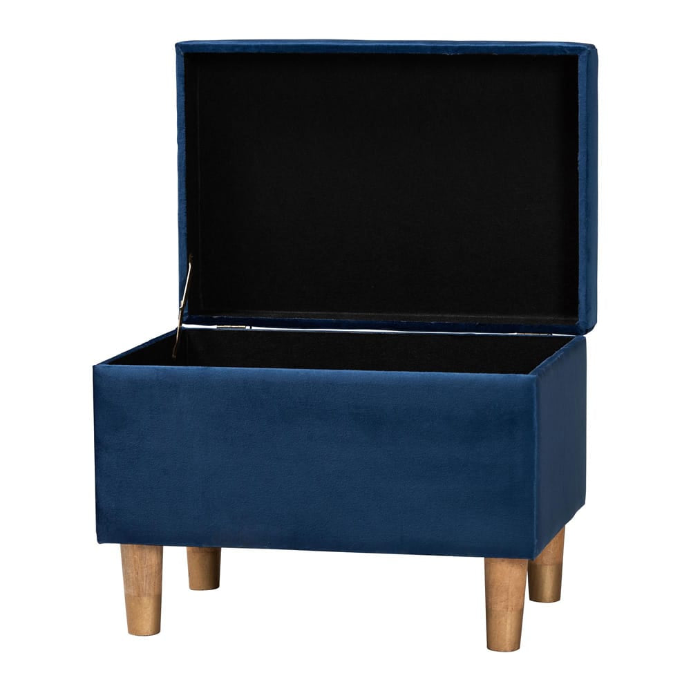 Baxton Studio - Elias Ottoman in Navy Blue/Oak Brown - JY20A250-Navy Velvet-Otto view 2