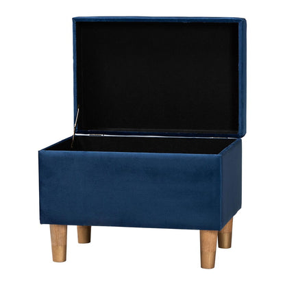 Baxton Studio - Elias Ottoman in Navy Blue/Oak Brown - JY20A250-Navy Velvet-Otto view 2