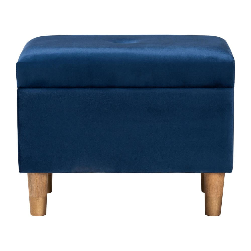 Baxton Studio - Elias Ottoman in Navy Blue/Oak Brown - JY20A250-Navy Velvet-Otto view 3