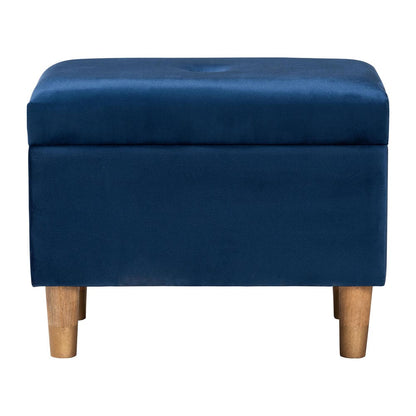 Baxton Studio - Elias Ottoman in Navy Blue/Oak Brown - JY20A250-Navy Velvet-Otto view 3