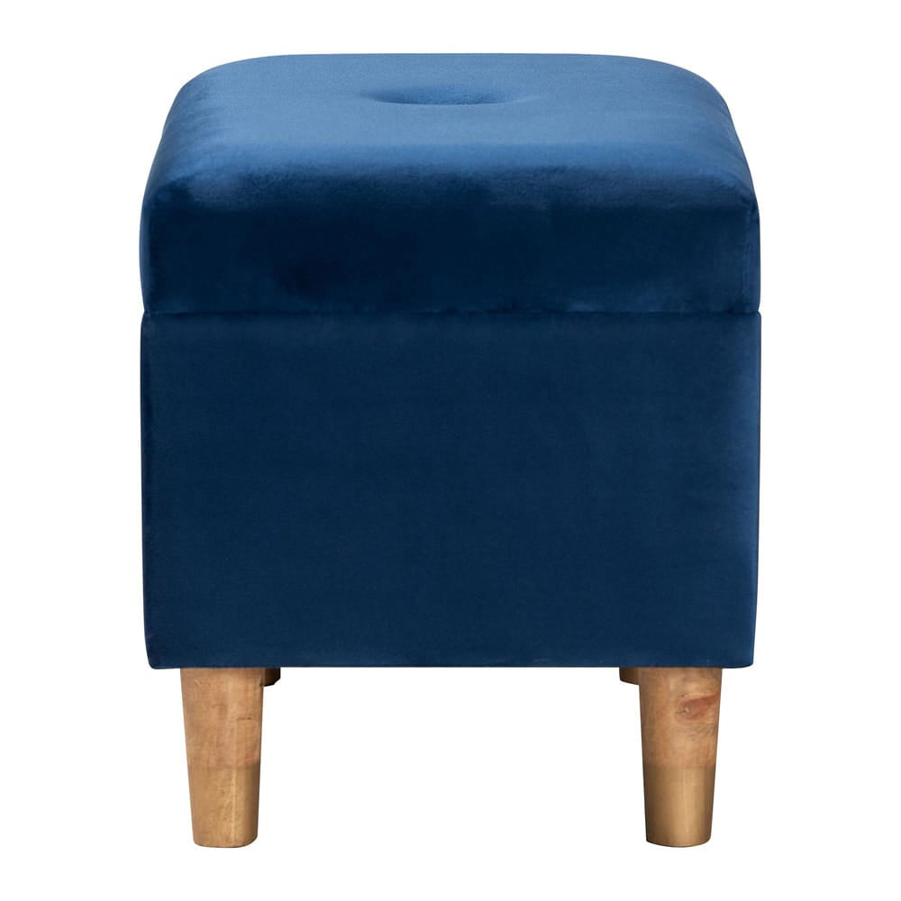 Baxton Studio - Elias Ottoman in Navy Blue/Oak Brown - JY20A250-Navy Velvet-Otto view 4