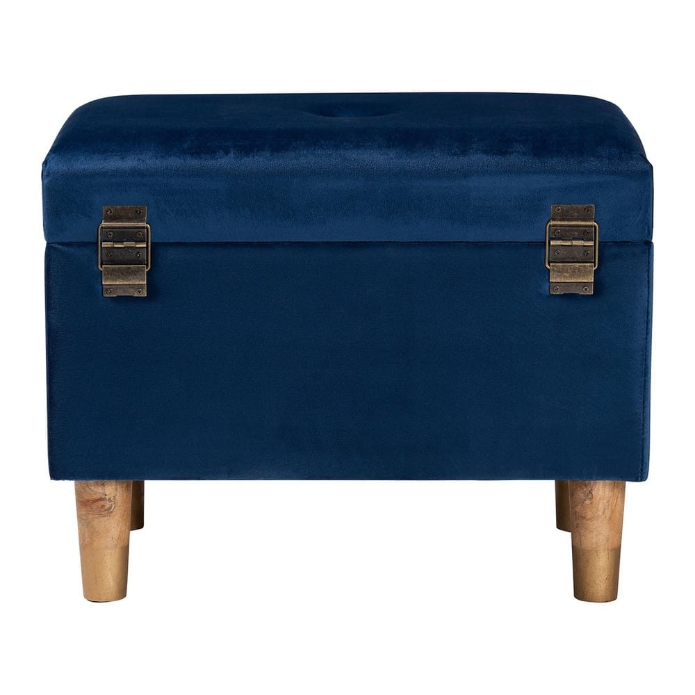 Baxton Studio - Elias Ottoman in Navy Blue/Oak Brown - JY20A250-Navy Velvet-Otto view 5