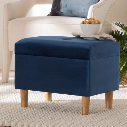 Baxton Studio - Elias Ottoman in Navy Blue/Oak Brown - JY20A250-Navy Velvet-Otto view 8