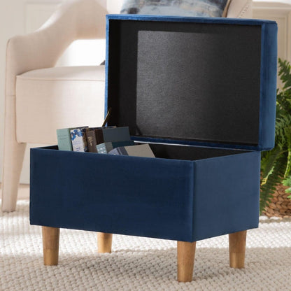 Baxton Studio - Elias Ottoman in Navy Blue/Oak Brown - JY20A250-Navy Velvet-Otto view 9