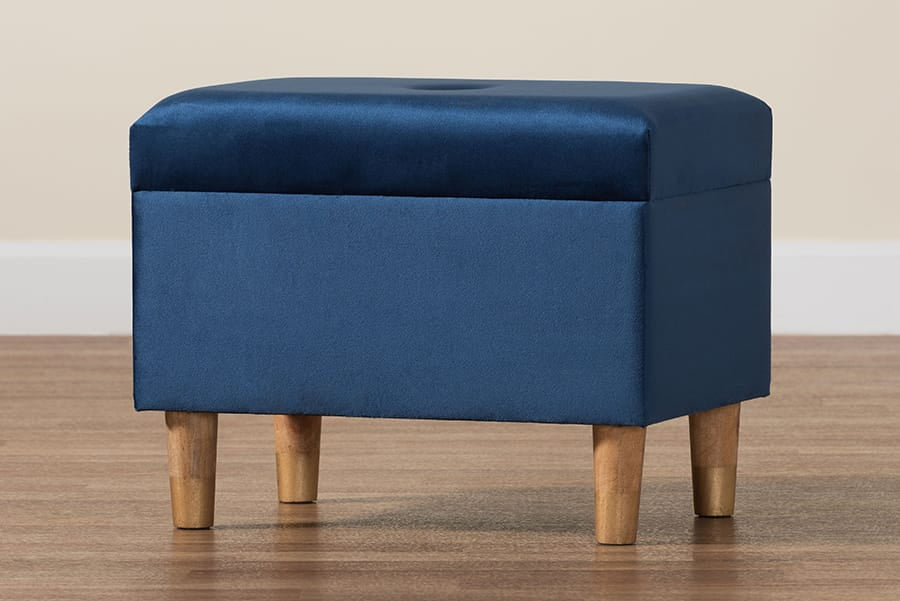 Baxton Studio - Elias Ottoman in Navy Blue/Oak Brown - JY20A250-Navy Velvet-Otto view 10