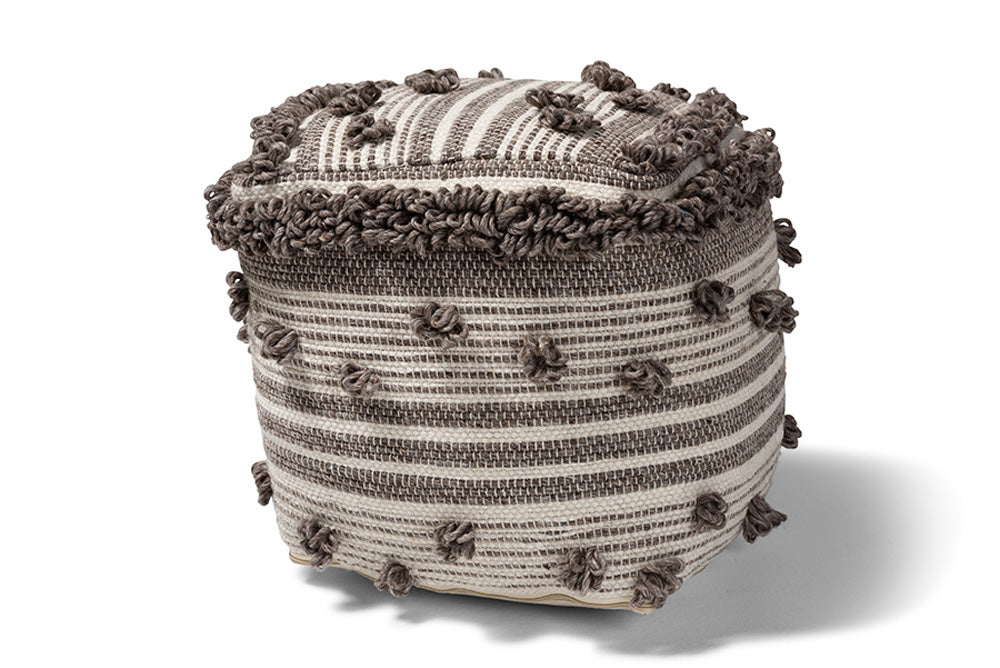 Baxton Studio - Eligah Ottoman - Eligah-Ivory-Pouf view 1