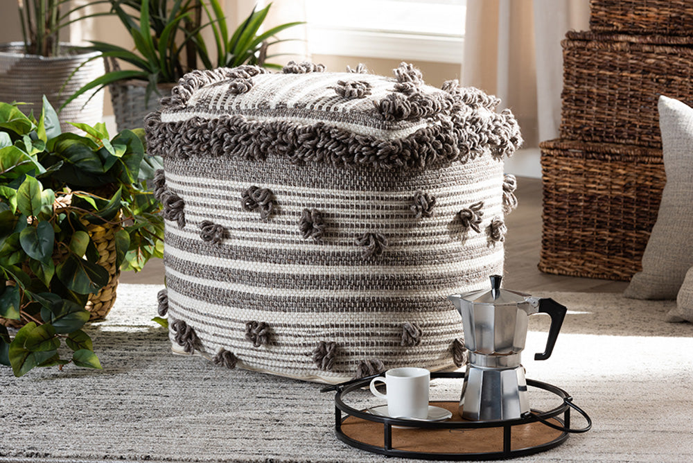Baxton Studio - Eligah Ottoman - Eligah-Ivory-Pouf view 4