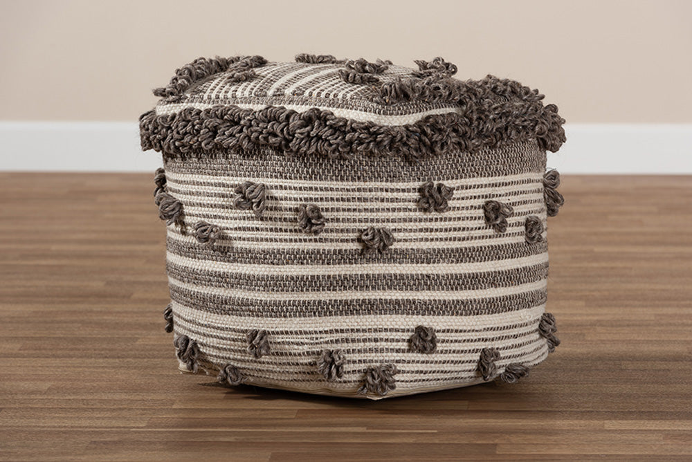 Baxton Studio - Eligah Ottoman - Eligah-Ivory-Pouf view 5