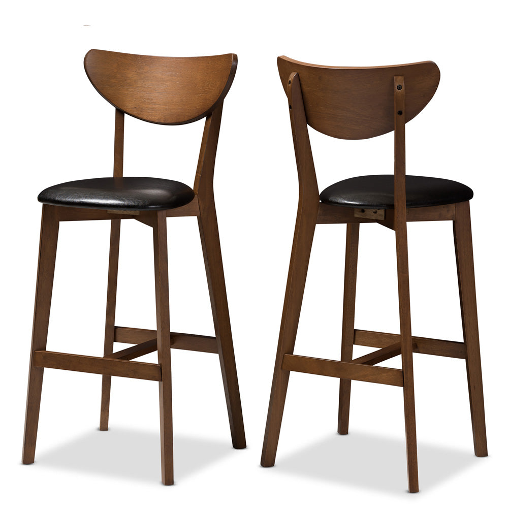 Baxton Studio - Eline Set of 2 Bar Stools in Black/Walnut Brown - Leena-Black/Walnut-BS view 1