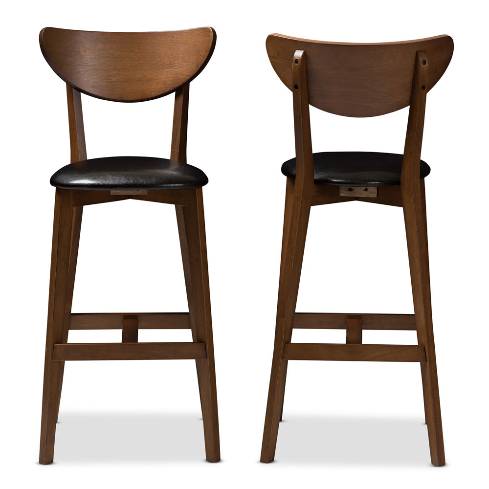 Baxton Studio - Eline Set of 2 Bar Stools in Black/Walnut Brown - Leena-Black/Walnut-BS view 2