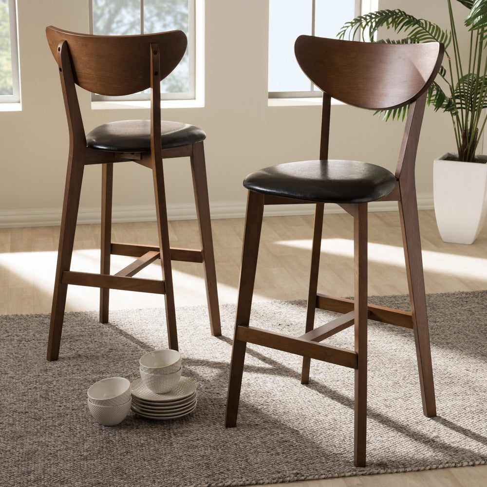 Baxton Studio - Eline Set of 2 Bar Stools in Black/Walnut Brown - Leena-Black/Walnut-BS view 6
