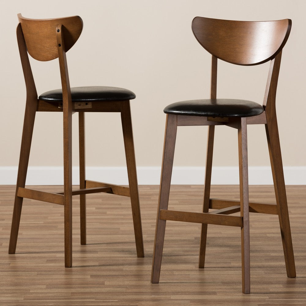 Baxton Studio - Eline Set of 2 Bar Stools in Black/Walnut Brown - Leena-Black/Walnut-BS view 7