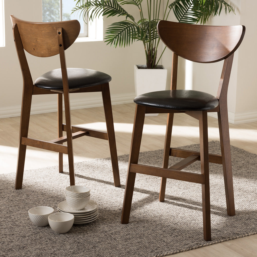 Baxton Studio - Eline Set of 2 Counter Stools in Black/Walnut Brown - Leena-Black/Walnut-Counter Stool view 6