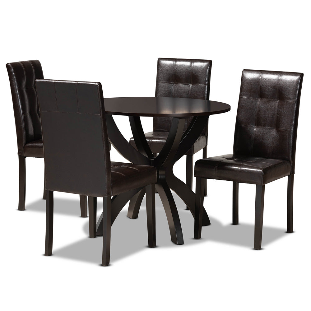 Baxton Studio - Elira Dining Set in Dark Brown - Elira-Dark Brown-5PC Dining Set view 1