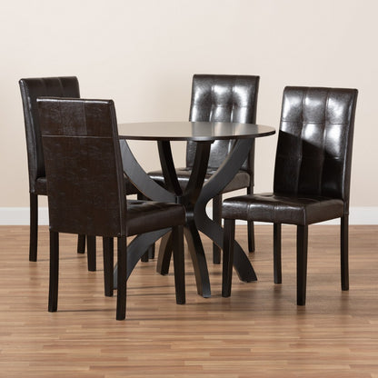 Baxton Studio - Elira Dining Set in Dark Brown - Elira-Dark Brown-5PC Dining Set view 8