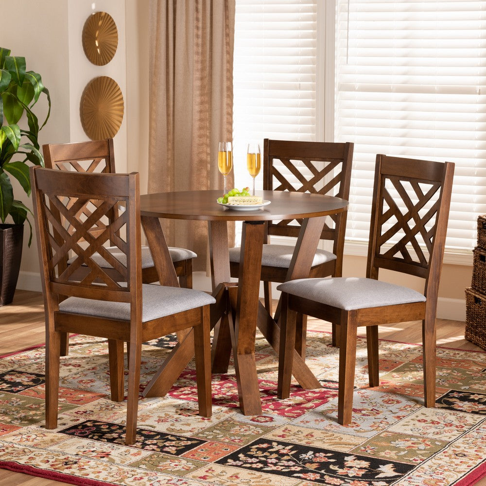 Baxton Studio - Elise Dining Set in Grey/Walnut - Elise-Grey/Walnut-5PC Dining Set view 7