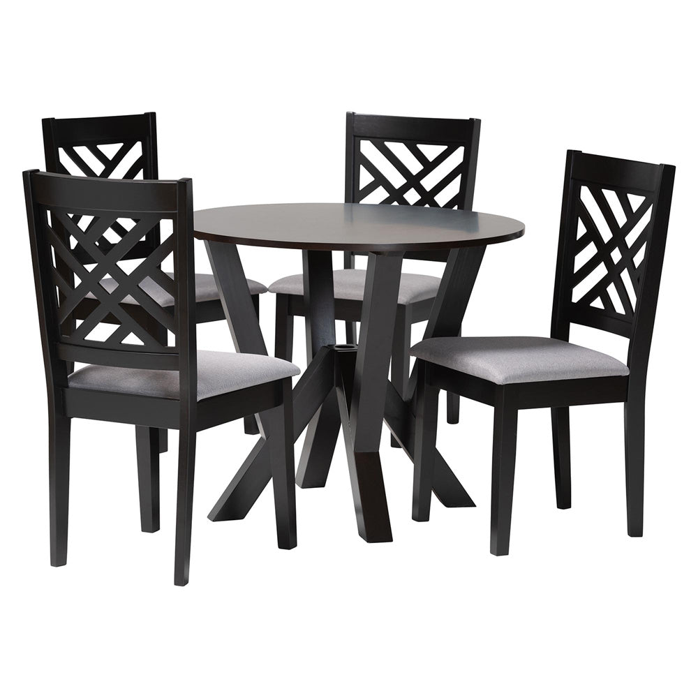 Baxton Studio - Elise Dining Set in Light Grey/Dark Brown - Lydie-Grey/Dark Brown-5PC Dining Set view 1