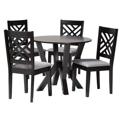 Baxton Studio - Elise Dining Set in Light Grey/Dark Brown - Lydie-Grey/Dark Brown-5PC Dining Set view 1