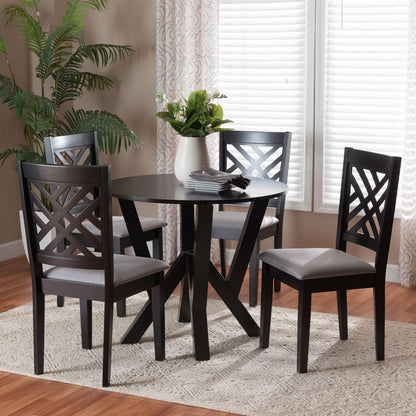 Baxton Studio - Elise Dining Set in Light Grey/Dark Brown - Lydie-Grey/Dark Brown-5PC Dining Set view 8