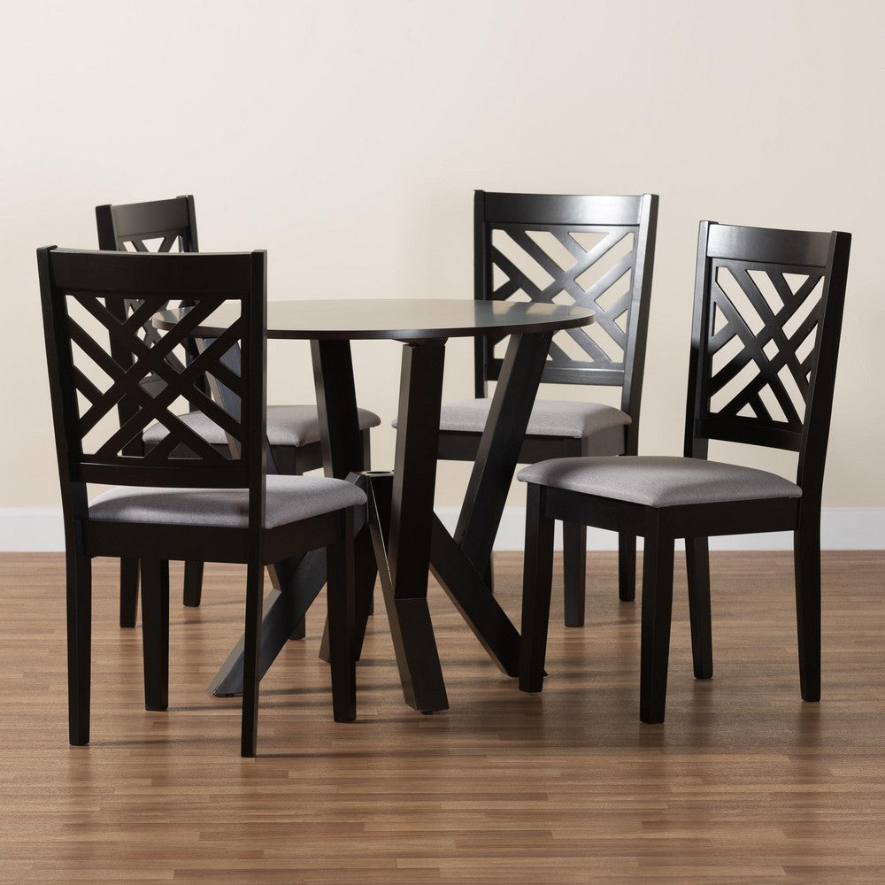 Baxton Studio - Elise Dining Set in Light Grey/Dark Brown - Lydie-Grey/Dark Brown-5PC Dining Set view 9