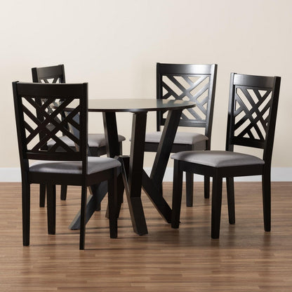 Baxton Studio - Elise Dining Set in Light Grey/Dark Brown - Lydie-Grey/Dark Brown-5PC Dining Set view 9