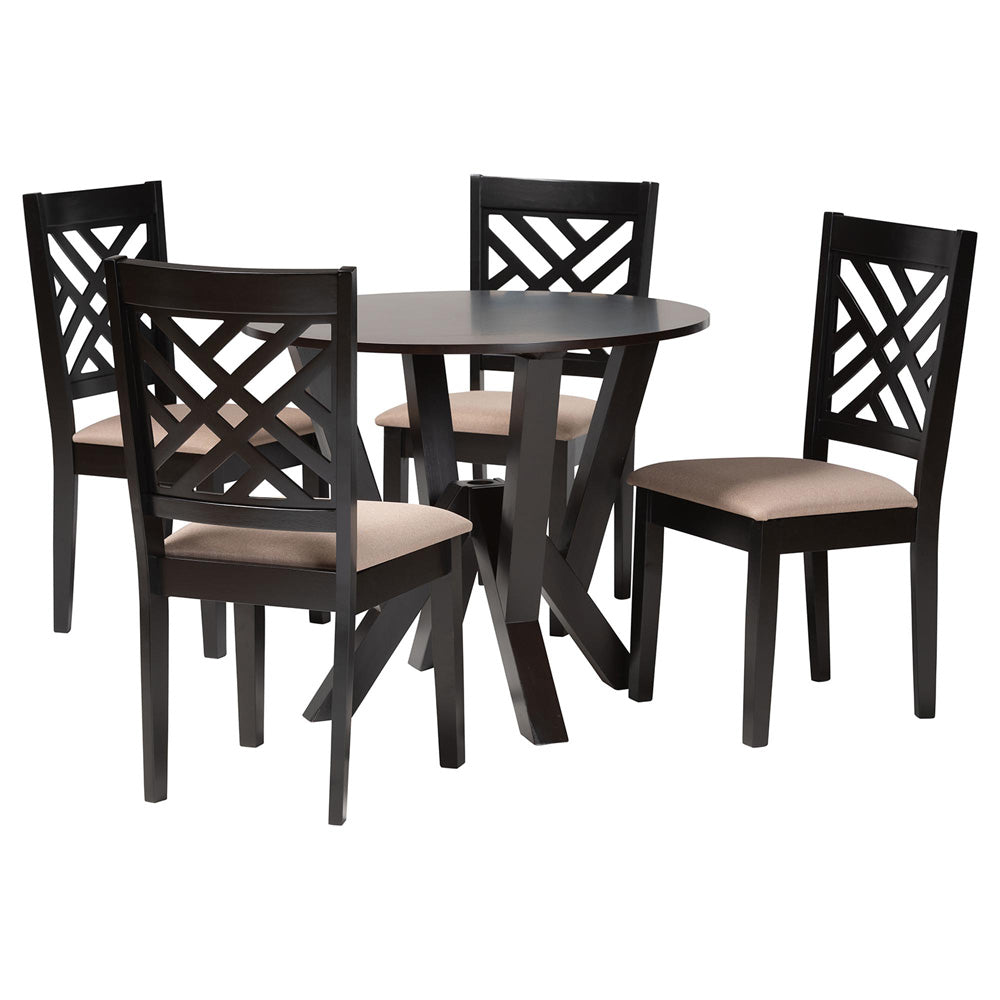 Baxton Studio - Elise Dining Set in Sand/Dark Brown - Lydie-Sand/Dark Brown-5PC Dining Set view 1