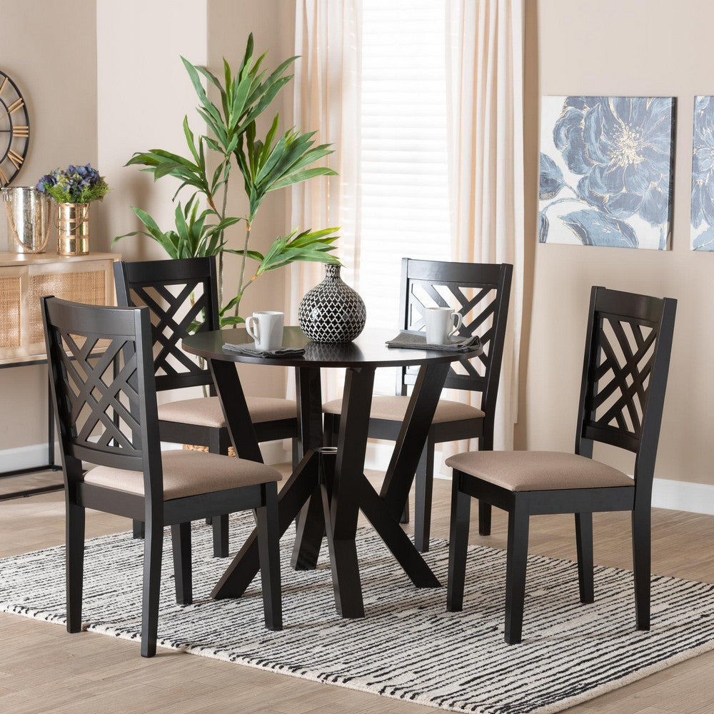 Baxton Studio - Elise Dining Set in Sand/Dark Brown - Lydie-Sand/Dark Brown-5PC Dining Set view 8