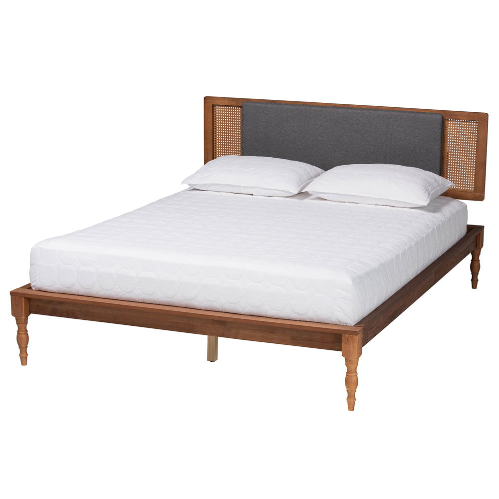 Baxton Studio - Eliseo Queen Size Bed in Dark Grey/Walnut Brown - MG0005-Rattan-Queen view 1