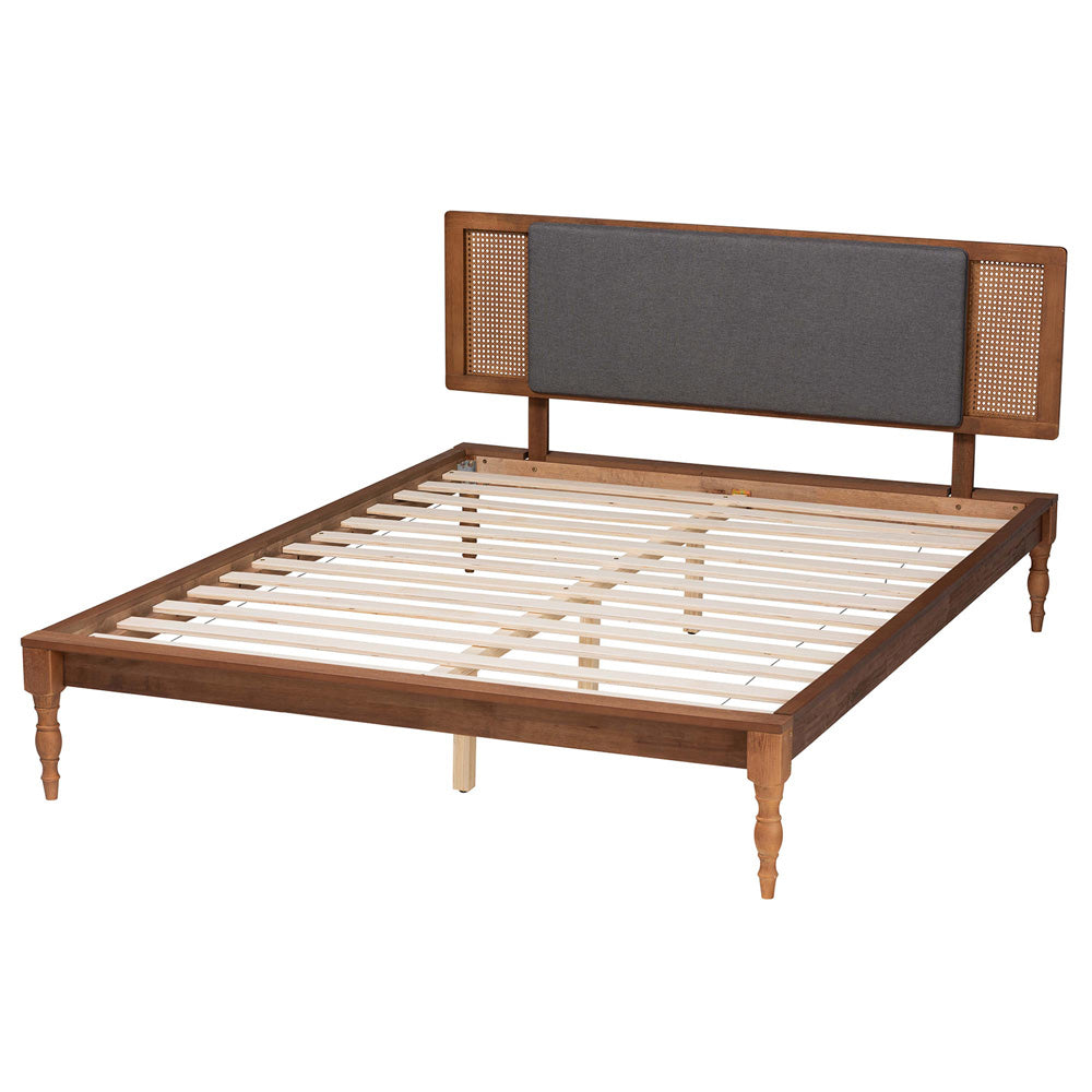 Baxton Studio - Eliseo Queen Size Bed in Dark Grey/Walnut Brown - MG0005-Rattan-Queen view 3