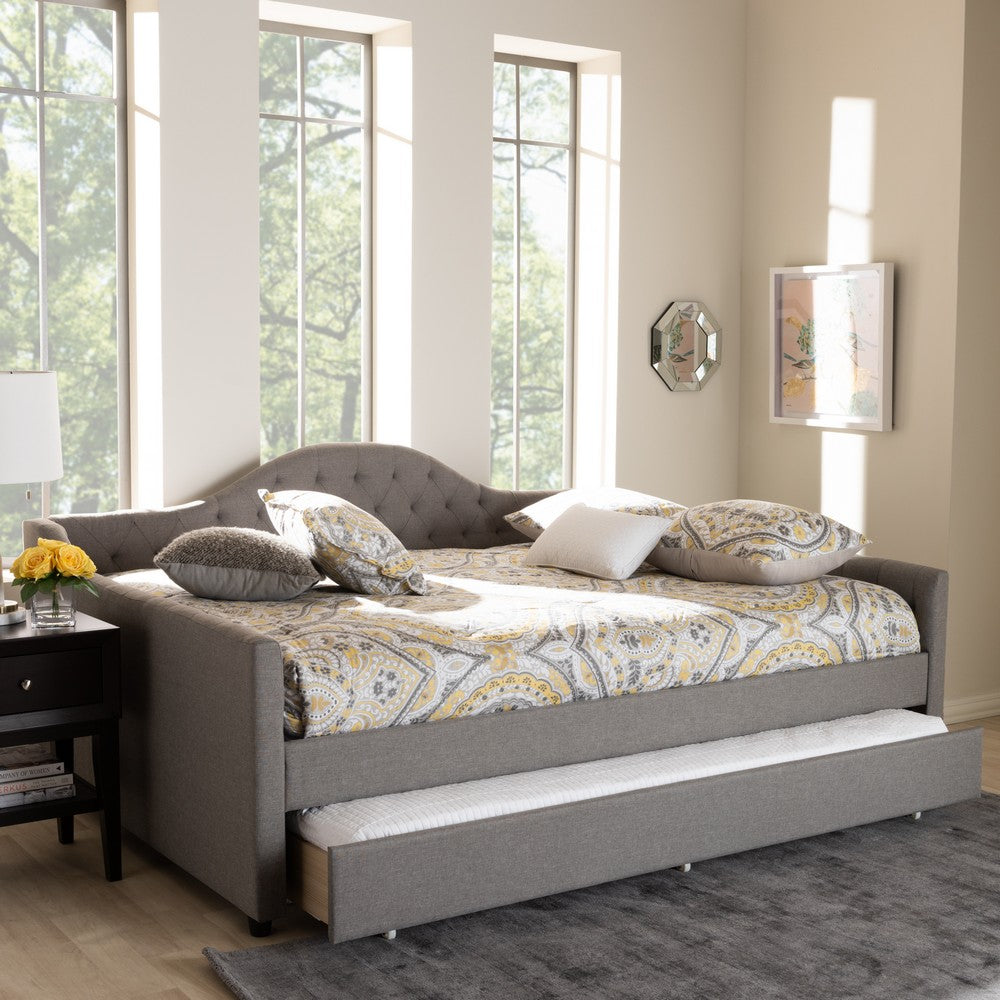 Baxton Studio - Eliza Queen Size Daybed with Trundle in Grey - CF8940-Grey-Daybed-Q/T view 8