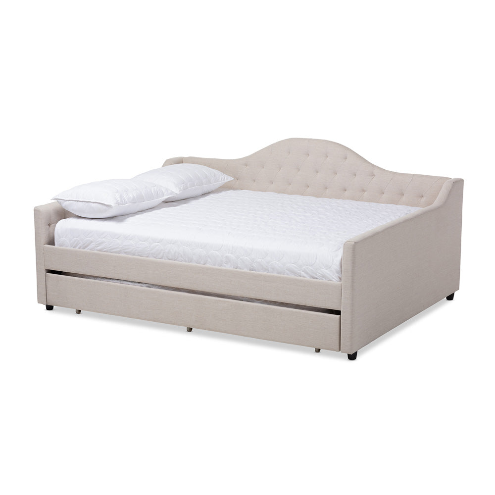 Baxton Studio - Eliza Queen Size Daybed with Trundle in Light Beige - CF8940-Light Beige-Daybed-Q/T view 1