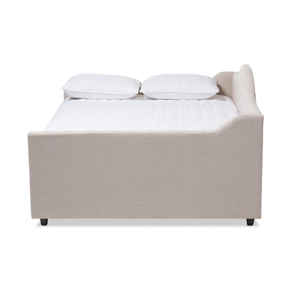 Baxton Studio - Eliza Queen Size Daybed with Trundle in Light Beige - CF8940-Light Beige-Daybed-Q/T view 3