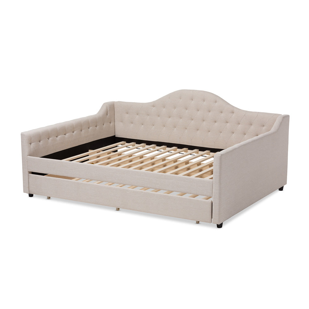 Baxton Studio - Eliza Queen Size Daybed with Trundle in Light Beige - CF8940-Light Beige-Daybed-Q/T view 4
