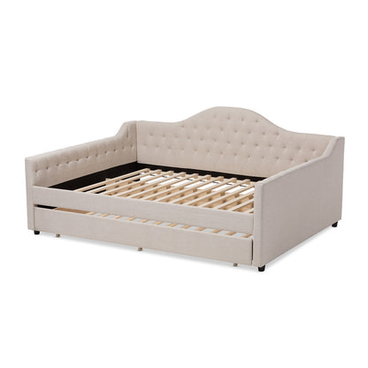 Baxton Studio - Eliza Queen Size Daybed with Trundle in Light Beige - CF8940-Light Beige-Daybed-Q/T view 4