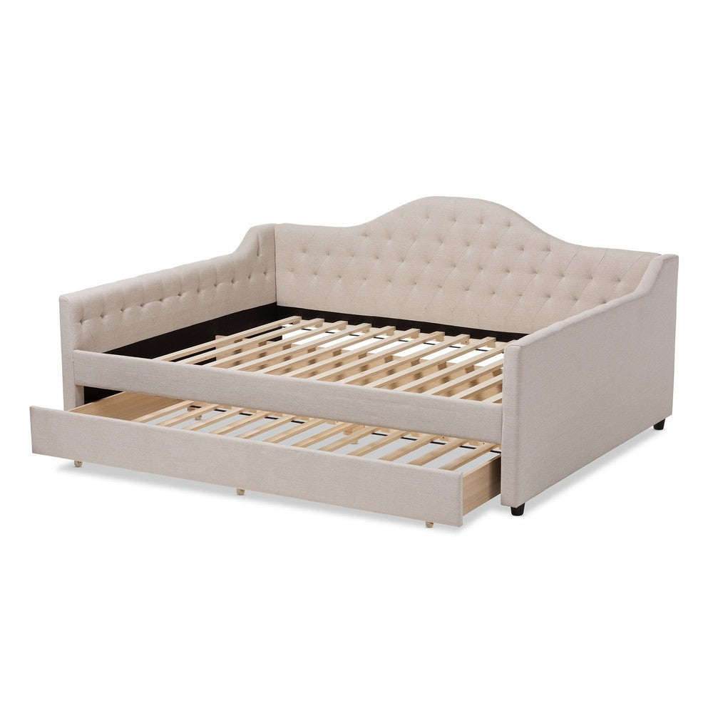 Baxton Studio - Eliza Queen Size Daybed with Trundle in Light Beige - CF8940-Light Beige-Daybed-Q/T view 5