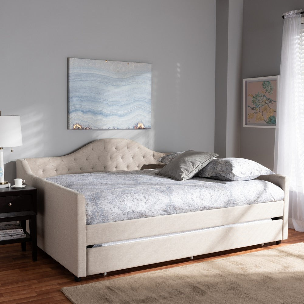 Baxton Studio - Eliza Queen Size Daybed with Trundle in Light Beige - CF8940-Light Beige-Daybed-Q/T view 7