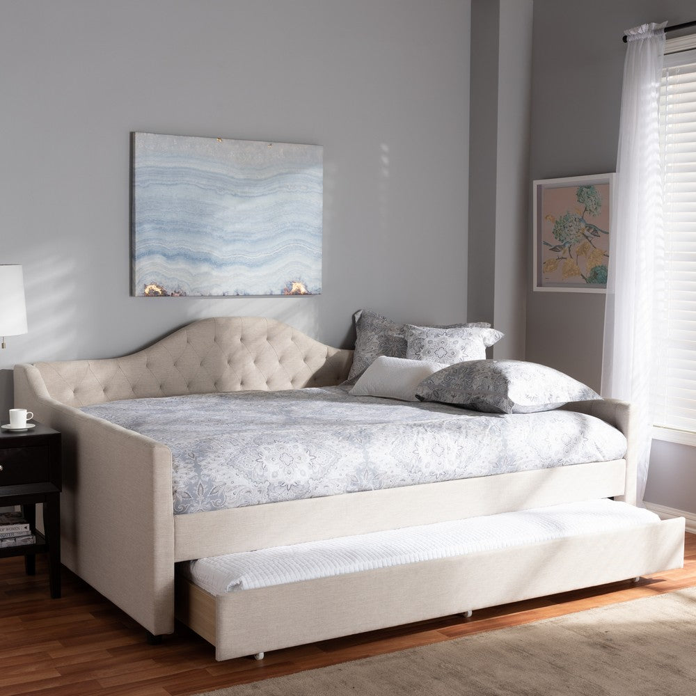 Baxton Studio - Eliza Queen Size Daybed with Trundle in Light Beige - CF8940-Light Beige-Daybed-Q/T view 8
