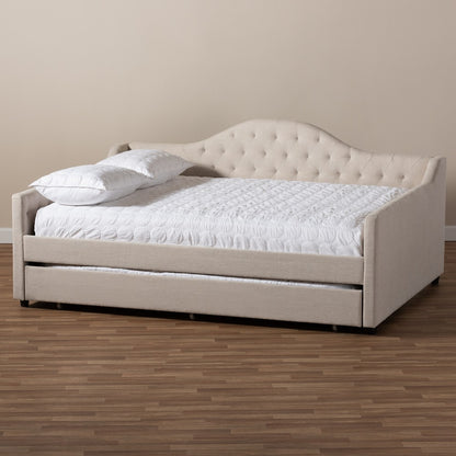 Baxton Studio - Eliza Queen Size Daybed with Trundle in Light Beige - CF8940-Light Beige-Daybed-Q/T view 9