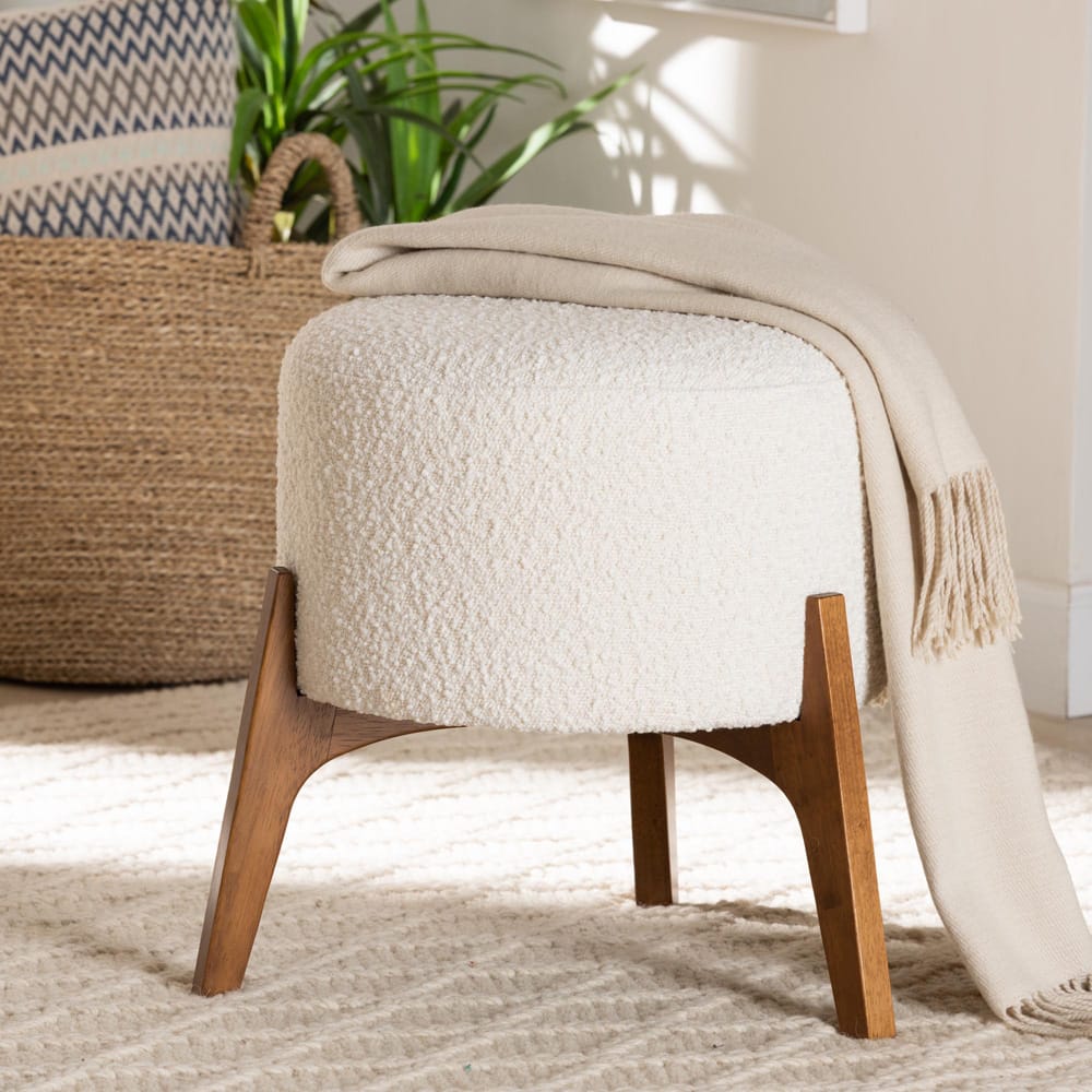 Baxton Studio - Elkie Footstool in Cream/Walnut Brown - BBT5474-Maya-Cream/Walnut-Foot Stool view 6