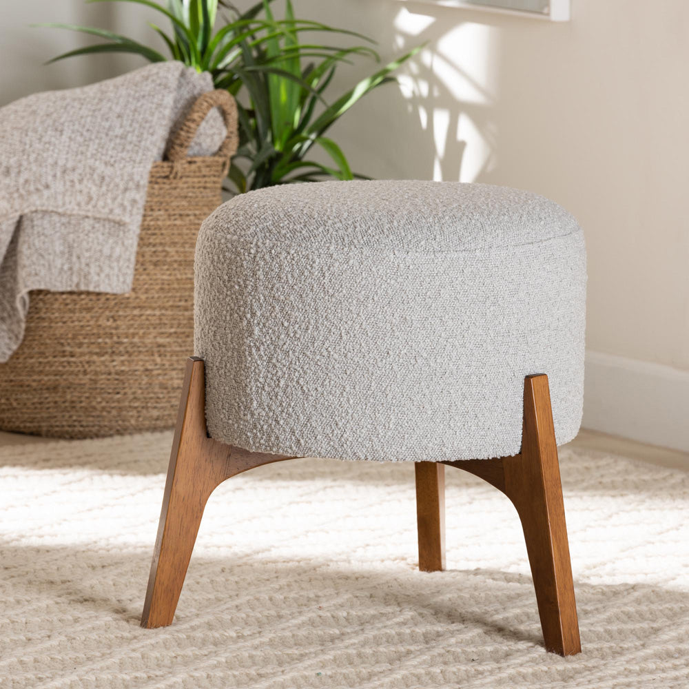 Baxton Studio - Elkie Footstool in Light Grey/Walnut Brown - BBT5474-Maya-Sky Grey/Walnut-Foot Stool view 6
