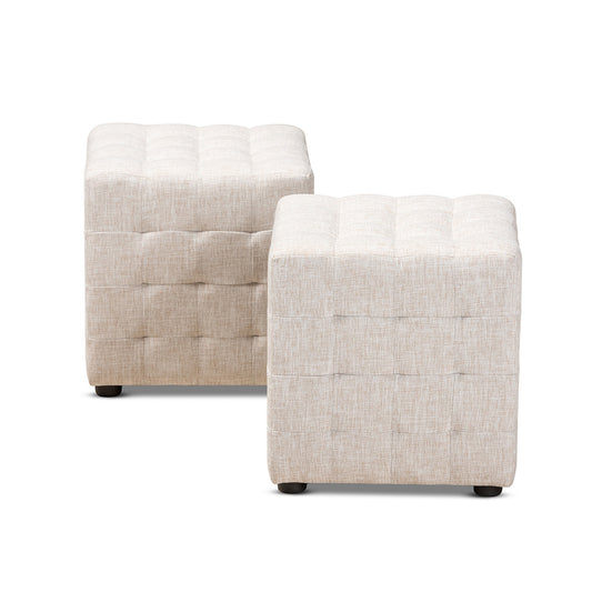Baxton Studio - Elladio Set of 2 Ottomans in Beige - BBT5127-Beige-Otto view 1