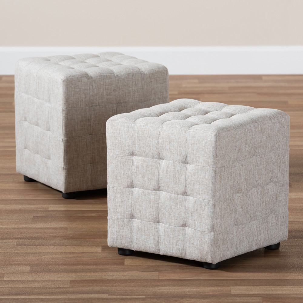 Baxton Studio - Elladio Set of 2 Ottomans in Beige - BBT5127-Beige-Otto view 4