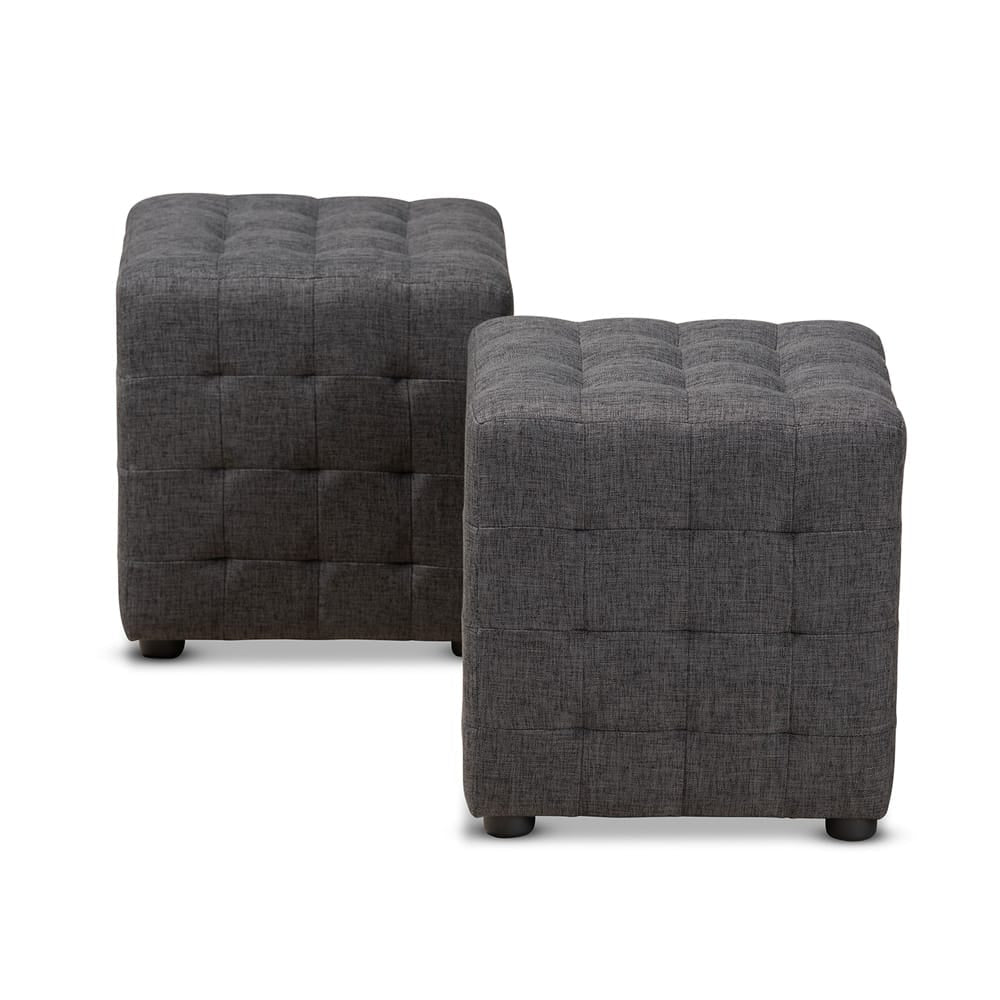 Baxton Studio - Elladio Set of 2 Ottomans in Charcoal - BBT5127-Dark Grey-Otto view 1