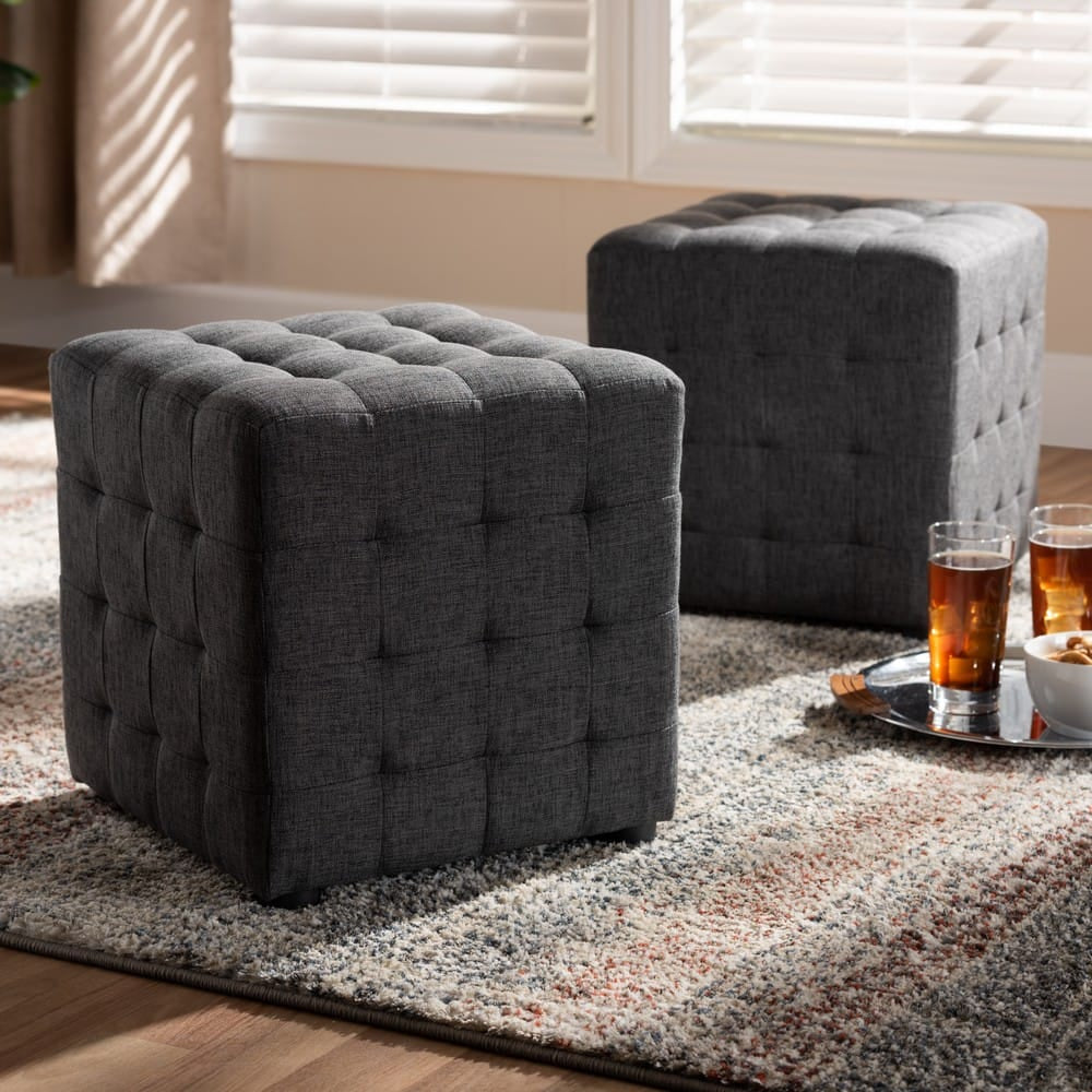 Baxton Studio - Elladio Set of 2 Ottomans in Charcoal - BBT5127-Dark Grey-Otto view 3