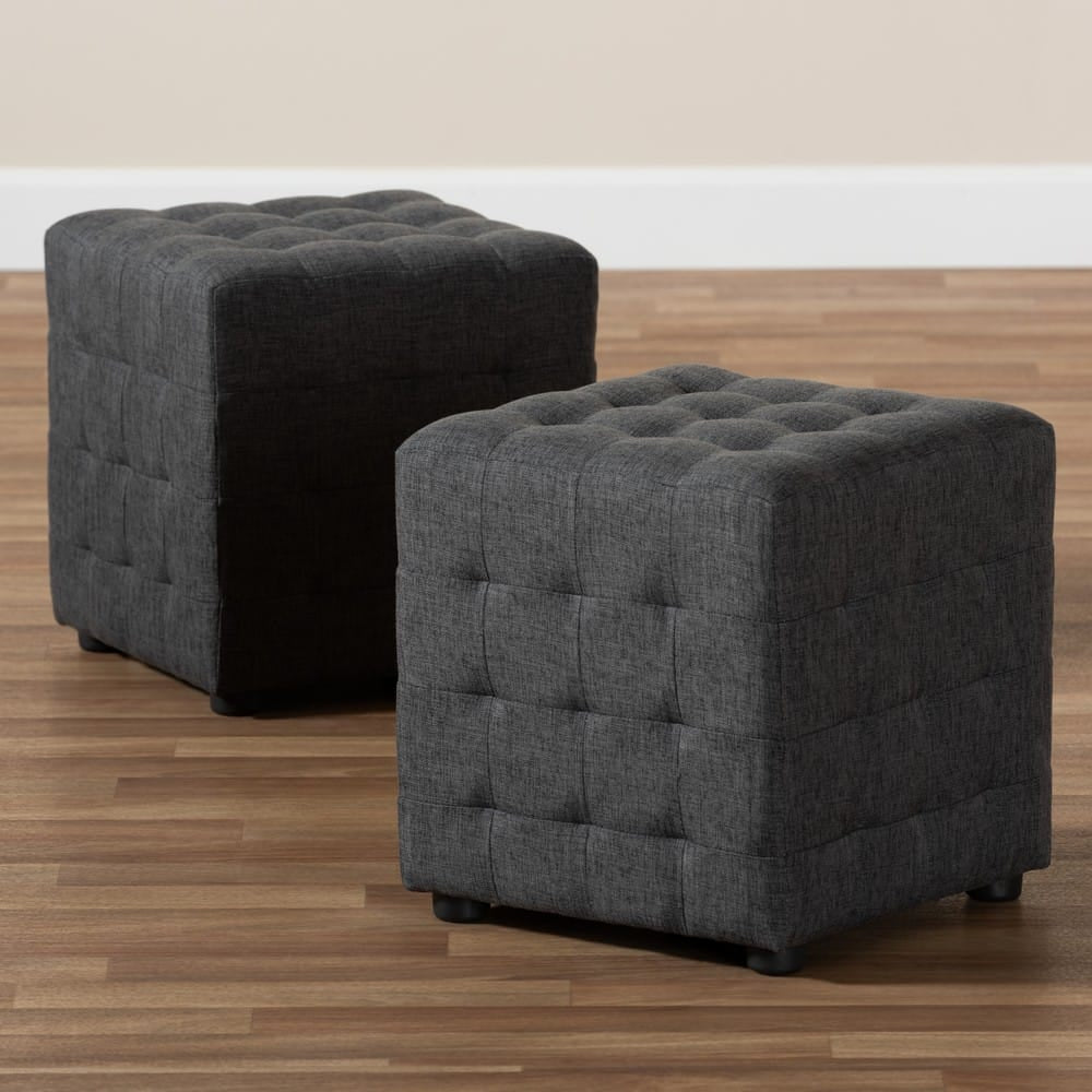 Baxton Studio - Elladio Set of 2 Ottomans in Charcoal - BBT5127-Dark Grey-Otto view 4